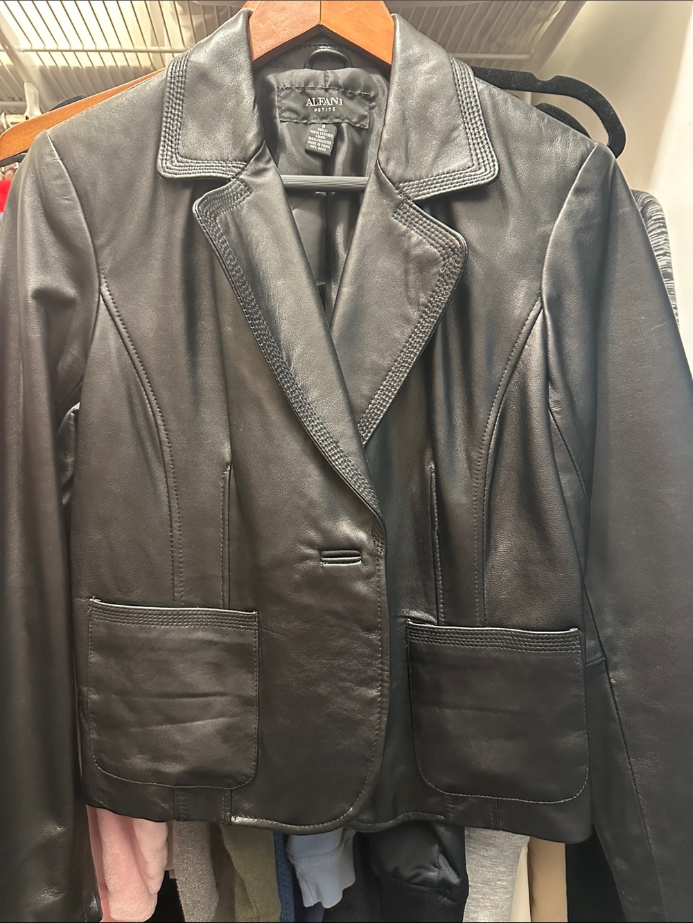 Alfani Black Women's Genuine Leather Blazer Jacket